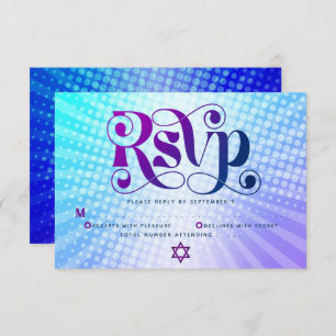 Bat Mitzvah Retro Boho Blue Purple Gradient Bold RSVP Card