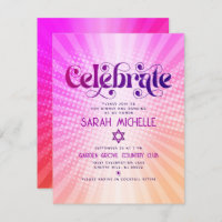 Bat Mitzvah Retro Boho Pink Orange Gradient Bold