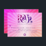 Bat Mitzvah Retro Pink Orange Gradient Boho Entrée RSVP Card<br><div class="desc">Be proud, rejoice and showcase this milestone of your favourite Bat Mitzvah! Include this boho, retro, personalised RSVP insert card for your event. Fun, trendy, bold dark hot pink and purple typography with modern sans serif typography overlay a background of pop light orange and pink ombre gradient rays with white...</div>