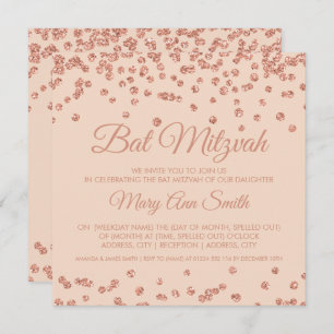 Bat Mitzvah Rose Gold Faux Glitter Confetti Blush Invitation