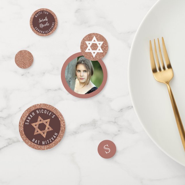 Bat Mitzvah Rose Gold Faux Glitter Glam Photo Confetti (Group)