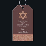 Bat Mitzvah Rose Gold Star Of David Thank You Gift Tags<br><div class="desc">Personalise these faux rose gold glitter Star of David accent thank you gift tags as a special touch to your Bat Mitzvah party plans. White text on a deep mauve background can be customised independently - on the front, the thank you section in a simple sans sherif font and the...</div>