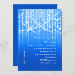 Bat Mitzvah Royal Blue Sparkly Lights Invitation
