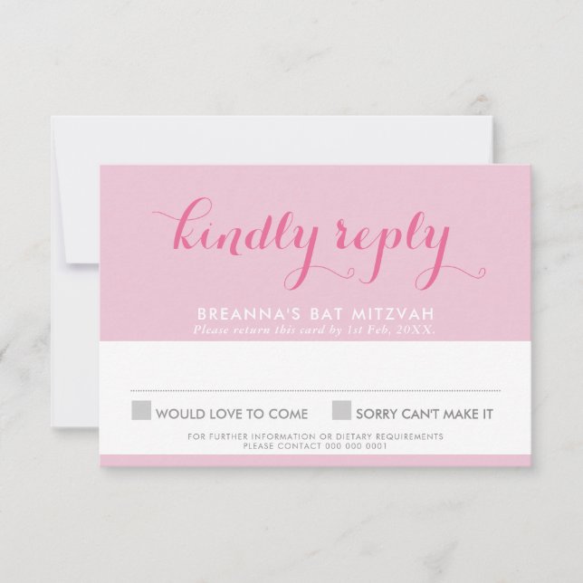 BAT MITZVAH RSVP cute stylish star of david pink (Front)