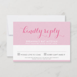 BAT MITZVAH RSVP cute stylish star of david pink Card