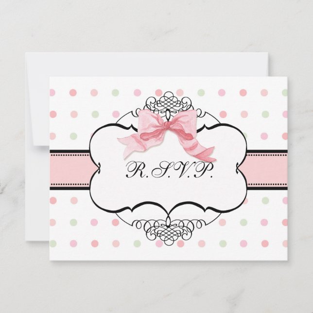 Bat Mitzvah RSVP Response - French Bow Dot Swirl (Front)