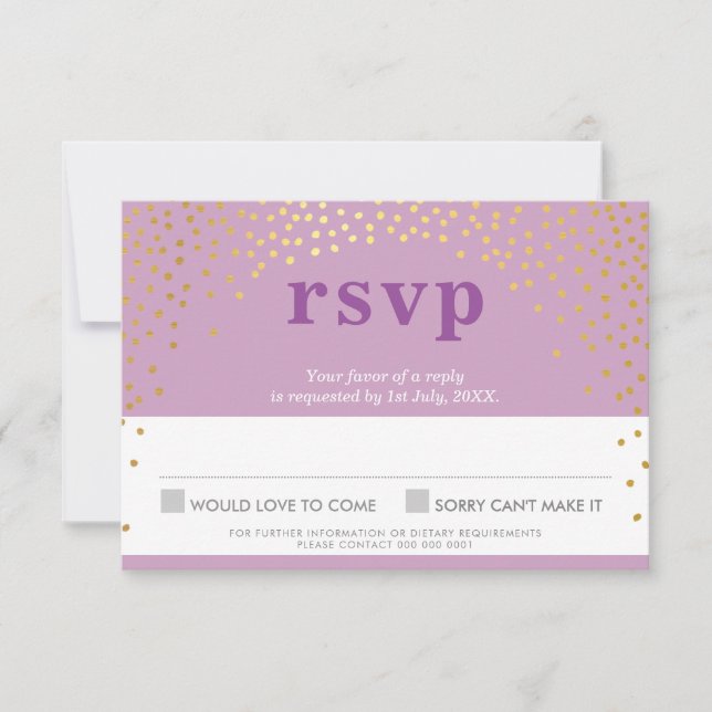 BAT MITZVAH RSVP rustic cute gold confetti purple (Front)