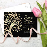 Bat Mitzvah Save Date Black Gold Foil Tree of Life Invitation Postcard<br><div class="desc">Make sure all your friends and relatives will be able to celebrate your daughter’s milestone Bat Mitzvah! Send out this stunning, sophisticated, personalised “Save the Date” announcement postcard. A graphic faux gold foil tree with sparkly Star of David and dot “leaves”, along with gold foil calligraphy script, overlays a rich,...</div>