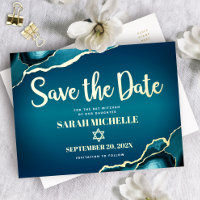 Bat Mitzvah Save Date Teal Ombre Agate Real Gold