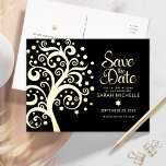Bat Mitzvah Save Date Tree of Life Black Gold Foil Invitation Postcard<br><div class="desc">Make sure all your friends and relatives will be able to celebrate your daughter’s milestone Bat Mitzvah! Send out this stunning, sophisticated, personalised “Save the Date” announcement postcard. A graphic real gold foil tree of life with sparkly Star of David and dot “leaves”, along with real gold foil calligraphy script,...</div>