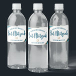 Bat Mitzvah Simple Modern Turquoise Gold Agate Water Bottle Label<br><div class="desc">No Bat Mitzvah party is complete without personalised water bottles. Let your favourite Bat Mitzvah be proud, rejoice and celebrate her milestone at her perfectly coordinated party. Dark turquoise teal blue typography, turquoise blue agate rocks accented with faux gold veins and a faux gold Star of David, overlay a simple,...</div>