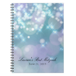 Bat Mitzvah Sparkle Lights Blue and Purple Spiral Notebook