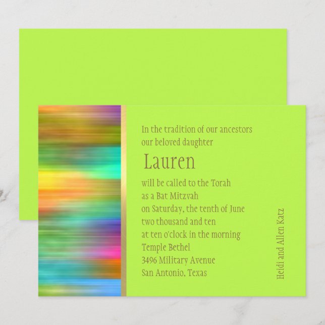 Bat Mitzvah Spectrum Stripes Invitation (Front/Back)