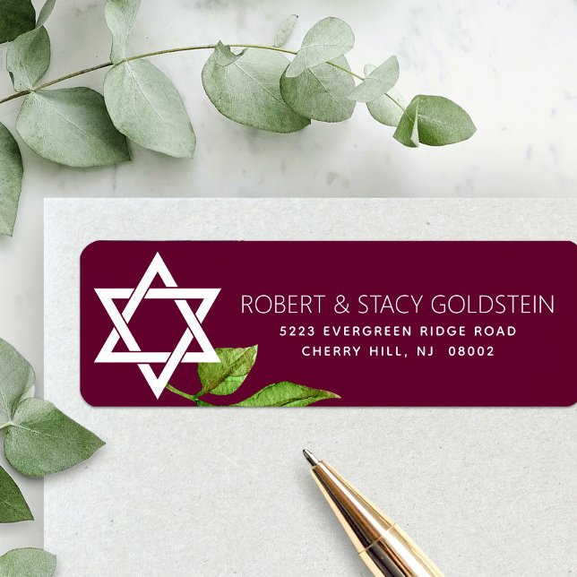 Bat Mitzvah Star of David Burgundy Return Address (Creator Uploaded)