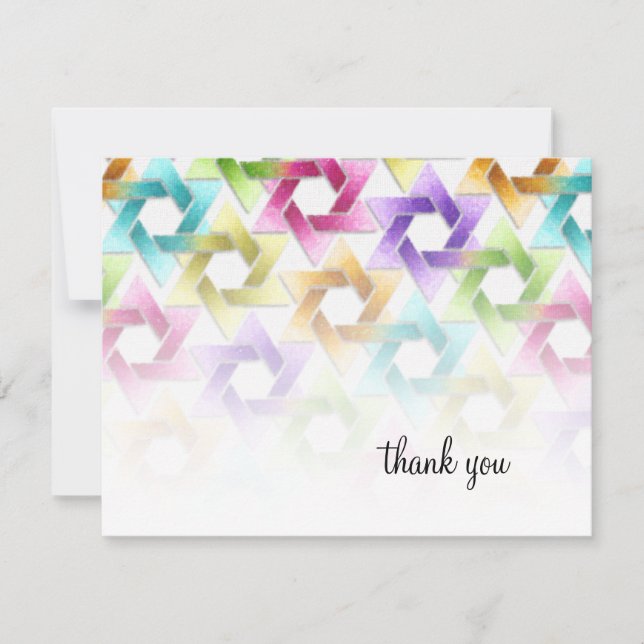 Bat Mitzvah Star of David Damask Thank You Card (Front)