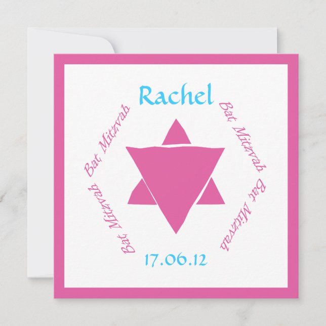 Bat Mitzvah Star of David invitation, personalised Invitation (Front)