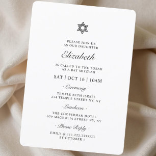 Bat Mitzvah Star of David Minimalist Modern Invitation
