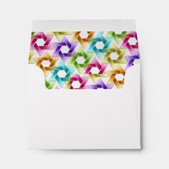 Bat Mitzvah Star of David Rainbow Damask Envelope (Back (Bottom))