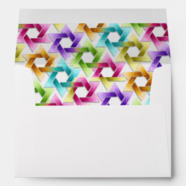Bat Mitzvah Star of David Rainbow Damask Envelopes (Back (Bottom))