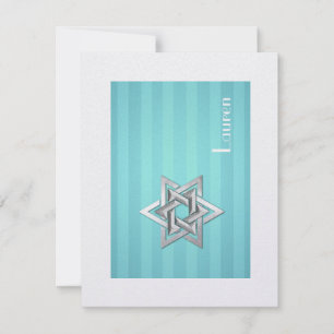 Bat Mitzvah Star of David Turquoise Thank You Card