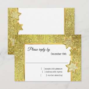 Bat Mitzvah Stars Gold Glitter RSVP Invitation