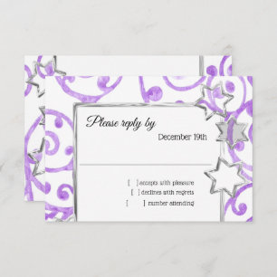 Bat Mitzvah Stars Purple Scroll RSVP Invitation