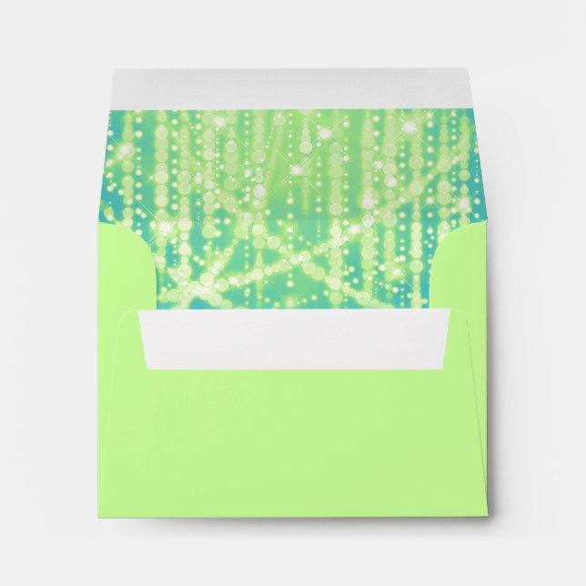 Bat Mitzvah Teal Blue Lime Green Sparkly Lights Envelopes (Back (Bottom))