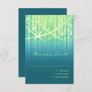 Bat Mitzvah Teal Blue Lime Green Sparkly Lights RSVP Card