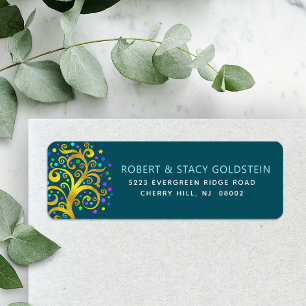 Bat Mitzvah Teal Gold Tree of Life Return Address