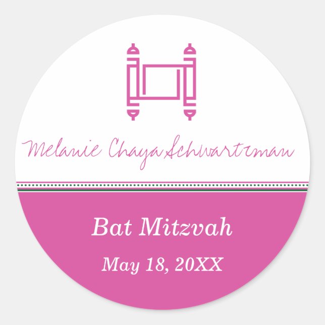 Bat Mitzvah Torah Pink Sticker (Front)