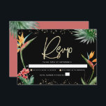 Bat Mitzvah Tropical Black Gold Palm Watercolor RSVP Card<br><div class="desc">Be proud, rejoice and celebrate this milestone of your favourite Bat Mitzvah with this sophisticated, personalised RSVP insert card for your event! Stylish, stunning, colourful, tropical watercolor birds of paradise flowers, faux gold handwritten script, Star of David and glitter dots, along with modern sans serif type, overlay a dramatic, black...</div>