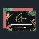 Bat Mitzvah Tropical Black Gold Palm Watercolor RSVP Card<br><div class="desc">Be proud, rejoice and celebrate this milestone of your favourite Bat Mitzvah with this sophisticated, personalised RSVP insert card for your event! Stylish, stunning, colourful, tropical watercolor birds of paradise flowers, faux gold handwritten script, Star of David and glitter dots, along with modern sans serif type, overlay a dramatic, black...</div>