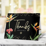 Bat Mitzvah Tropical Floral Watercolor Black Gold Thank You Card<br><div class="desc">Make sure your favourite Bat Mitzvah shows her appreciation to all who supported her milestone event! Send out this sophisticated, personalised thank you card! Stylish, stunning, colourful, tropical watercolor birds of paradise flowers, faux gold handwritten script, Star of David and glitter dots, along with white modern sans serif type, overlay...</div>