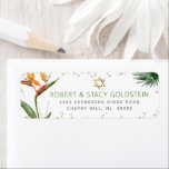 Bat Mitzvah Tropical Gold Palm Watercolor Address<br><div class="desc">Be proud, rejoice and celebrate this milestone of your favourite Bat Mitzvah with this sophisticated, personalised return address label! Stylish, stunning, colourful, tropical watercolor birds of paradise flowers, faux gold Star of David and glitter dots and green and grey modern sans serif type overlay a white background. Personalise the custom...</div>