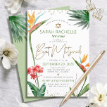 Bat Mitzvah Tropical Gold Script Floral Watercolor Invitation<br><div class="desc">Be proud, rejoice and showcase this milestone of your favourite Bat Mitzvah with this sophisticated, personalised invitation! Stylish, stunning, colourful, tropical watercolor birds of paradise flowers, faux gold handwritten script, Star of David and glitter dots, along with green and grey modern sans serif type, overlay a white background. Additional watercolor...</div>
