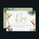 Bat Mitzvah Tropical Gold Script Floral Watercolor RSVP Card<br><div class="desc">Be proud, rejoice and celebrate this milestone of your favourite Bat Mitzvah with this sophisticated, personalised RSVP insert card for your event! Stylish, stunning, colourful, tropical watercolor birds of paradise flowers, faux gold handwritten script, Star of David and glitter dots, along with green and grey modern sans serif type, overlay...</div>