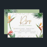 Bat Mitzvah Tropical Gold Script Palm Watercolor RSVP Card<br><div class="desc">Be proud, rejoice and celebrate this milestone of your favourite Bat Mitzvah with this sophisticated, personalised RSVP insert card for your event! Stylish, stunning, colourful, tropical watercolor birds of paradise flowers, faux gold handwritten script, Star of David and glitter dots, along with green and grey modern sans serif type, overlay...</div>