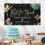 Bat Mitzvah Tropical Palm Leaf Black Gold Welcome Banner<br><div class="desc">Be proud, rejoice and showcase this milestone of your favourite Bat Mitzvah! Hang up this stunning, modern, stylish, personalised banner to add to her special day. Stylish, stunning, colourful, tropical watercolor birds of paradise flowers, faux gold handwritten script, Star of David and glitter dots, along with modern sans serif type,...</div>