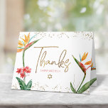 Bat Mitzvah Tropical Watercolor Floral Gold Script<br><div class="desc">Make sure your favourite Bat Mitzvah shows her appreciation to all who supported her milestone event! Send out this sophisticated, personalised thank you card! Stylish, stunning, colourful, tropical watercolor birds of paradise flowers, faux gold handwritten script, Star of David and glitter dots, along with rose pink modern sans serif type,...</div>