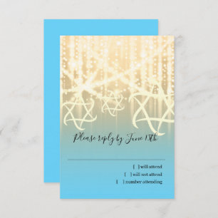 Bat Mitzvah Turquoise and Gold Sparkly Lights RSVP Card