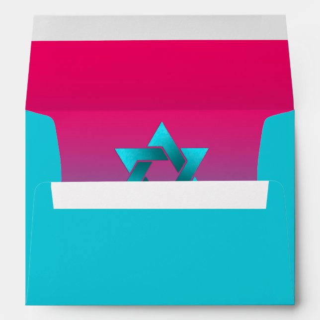 Bat Mitzvah Turquoise and Pink Ombre Star of David Envelope (Back (Bottom))