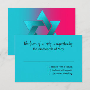 Bat Mitzvah Turquoise and Pink Ombre Star of David RSVP Card