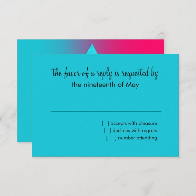 Bat Mitzvah Turquoise and Pink Ombre Star of David RSVP Card (Front/Back)