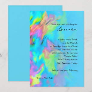 Bat Mitzvah Turquoise Blue Lime Pink Tie Dye Invitation
