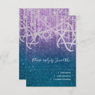 Bat Mitzvah Turquoise Blue Purple Extra Sparkly RSVP Card