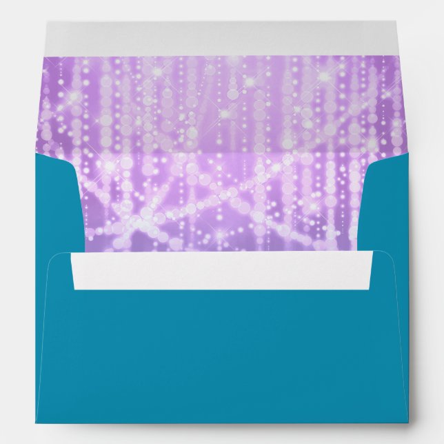 Bat Mitzvah Turquoise Blue Purple Sparkly Lights Envelopes (Back (Bottom))