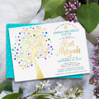 Bat Mitzvah Turquoise Tree o Life Script Real Gold