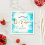 Bat Mitzvah Turquoise Watercolor Gold Script Girly Napkin<br><div class="desc">Be proud, rejoice and showcase this milestone of your favourite Bat Mitzvah! Celebrate with this stunning, modern, stylish, custom paper napkin. Sparkly, faux gold foil calligraphy script and glitter dots overlay a soft turquoise blue watercolor background. Personalise with your Bat Mitzvah’s name and date or custom message. Guaranteed to add...</div>