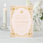 Bat Mitzvah Vintage Pink Faux Gold Star Religious  Invitation<br><div class="desc">This elegant pink and gold bat mitzvah invitation with a vintage air has an ornate faux gold foil frame with elegant baroque golden decorations on a blush pink background. Above the text there is a star of David in faux gold foil. Except the occasion "Bat Mitzvah", that is also in...</div>