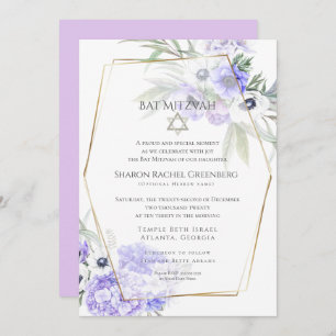 BAT MITZVAH   Violet Anemone Floral Verse 2 Invitation